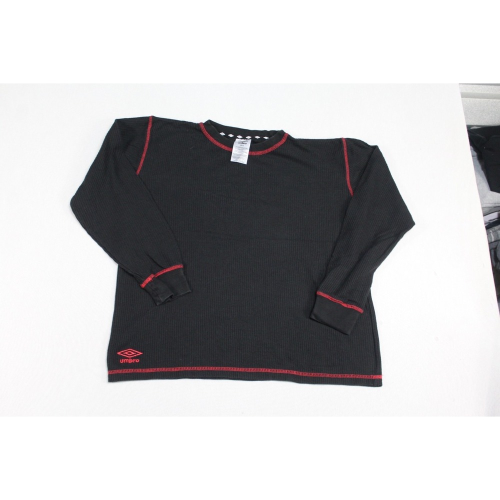 Umbro Thermal Shirt Mens Large Black Excellent Red Contrast Stitch Long Sleeve